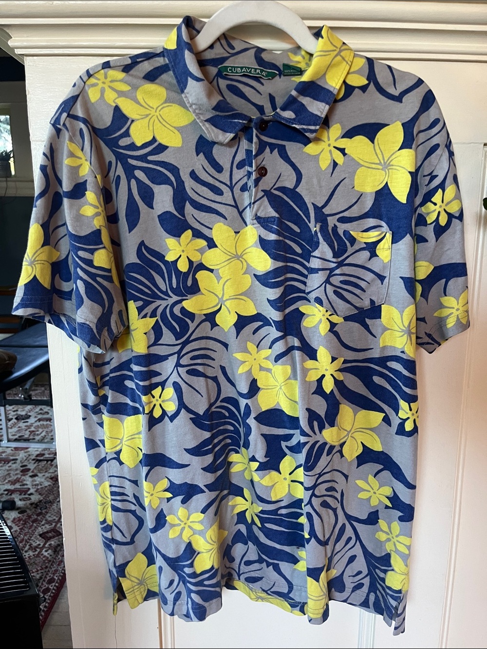 Cubavera Blue and Yellow Floral Polo
